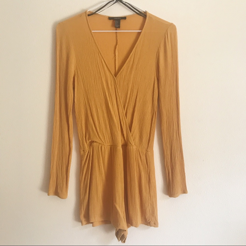 Crinkled Surplice Romper in Mustard